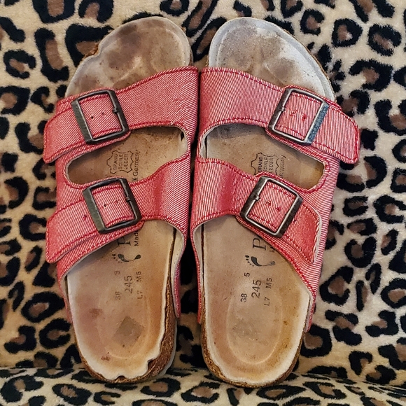 Birkenstock Shoes - Birkenstock  Papillio Red Denim Women's Sandals 7 245 38 Buckles Pre-owned